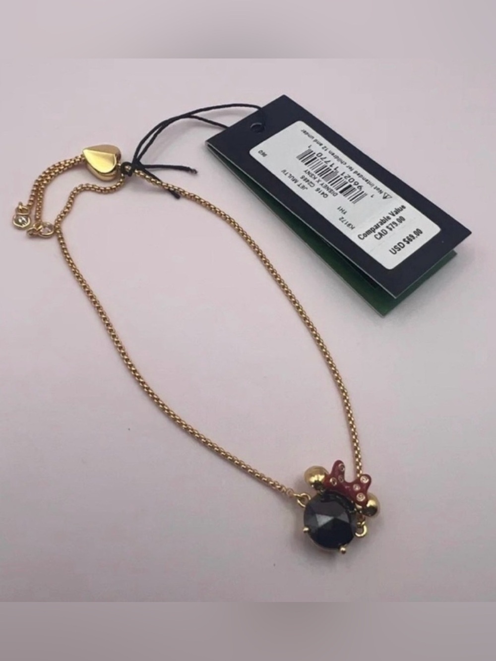 Disney Minnie Mouse Gold Tone Adjustable Bracelet w/ Crown Charm NWT